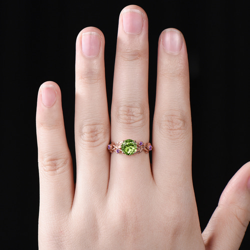 8月の誕生石 天然ペリドットリング 2月の誕生石 天然アメジストリング