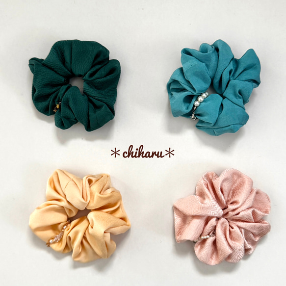 シルク大人シュシュ5〜8＊2way チェーン付 ♦︎コットンパール