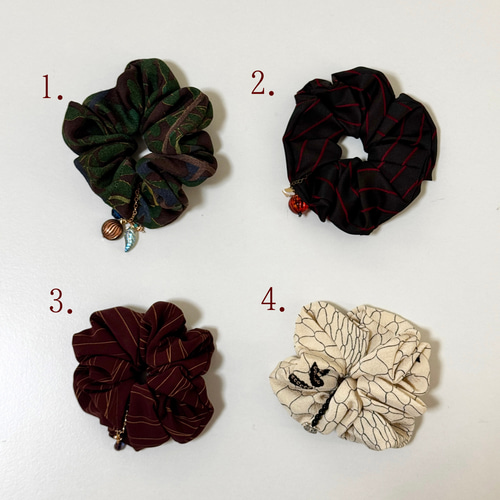着物シュシュ1〜4＊2way チェーン付＊縞模様・花・ボタニカル♦︎着物