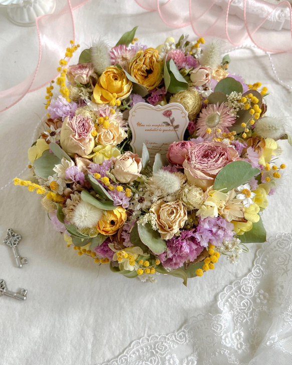 Natural~*~薔薇とミモザのリース♡ドライフラワーリース
