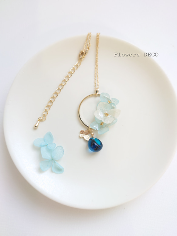 梅雨の晴れ間に Hydrangea & DropBeads 【ネックレス】紫雲色 7枚目の画像