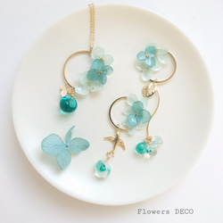 梅雨の晴れ間に Hydrangea＆DropBeads【ピアスorイヤリング・ネックレス】紫雲色・送料無料 10枚目の画像