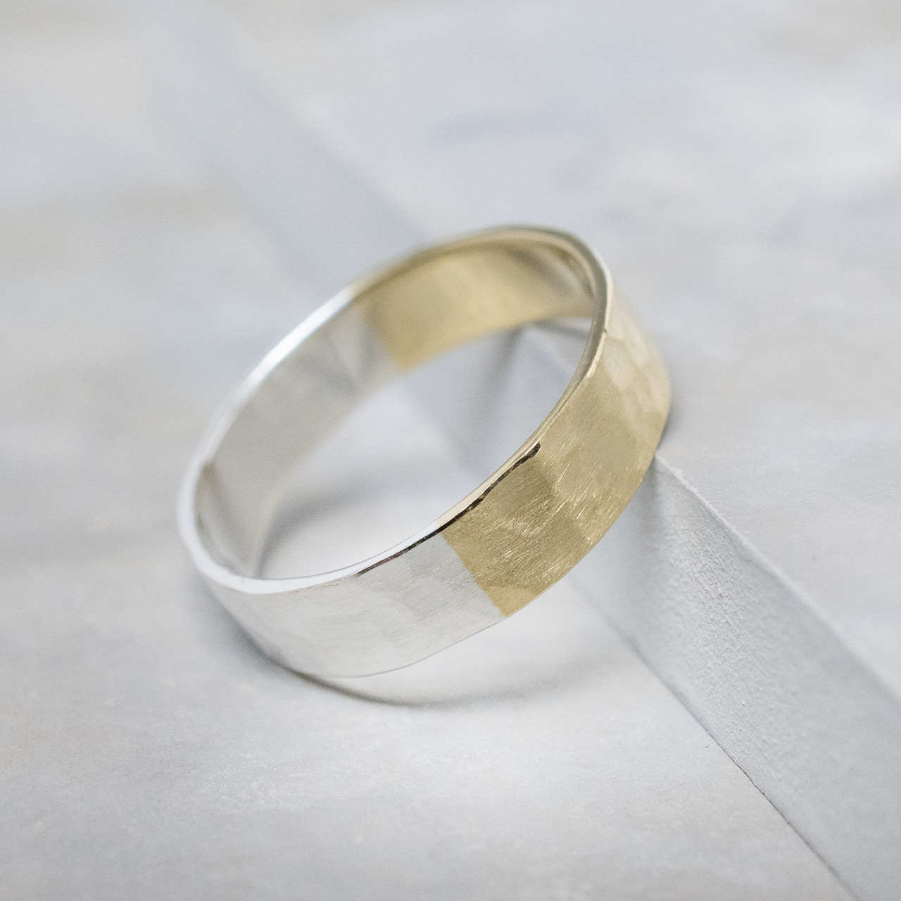 つや消し槌目 シルバー×真鍮バイカラーハーフフラットリング 5.0mm幅 マットハンマー｜SV×BS RING｜962