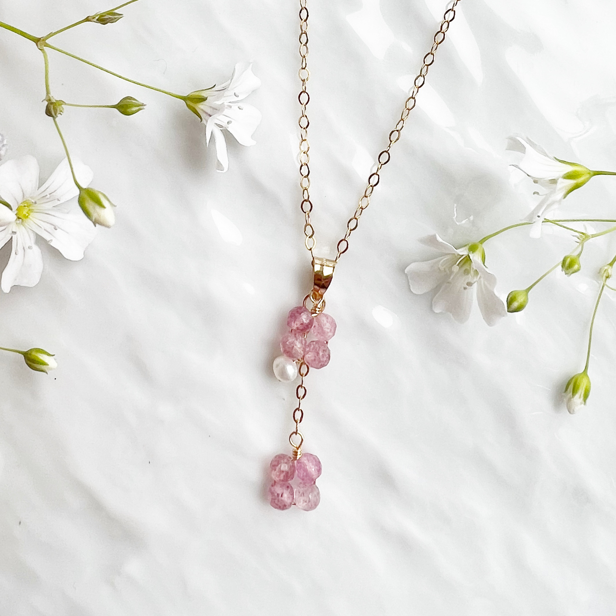 カランコエ 14KGF ピンクエピドートシスト ネックレス