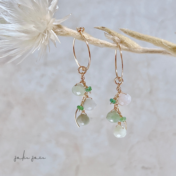 birthstone-】5月 誕生石 翡翠 エメラルド 睡蓮の池 天然石 ピアス  