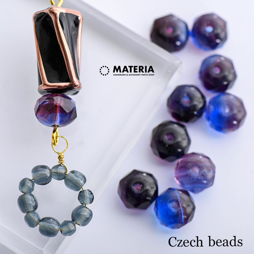 チェコハンドメイドビーズ ひねり円柱 ブラック 1個or2個 チェコビーズ 