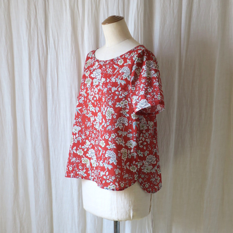 【sale】リバティの半袖ブラウス（レッド）