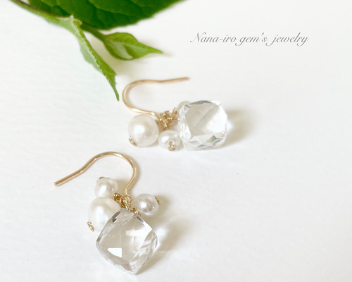 ナナ❤️ 14kgf ピアス 14kgf crystal× pearl pierce ピアス（フック・チェーン） Nana-iro