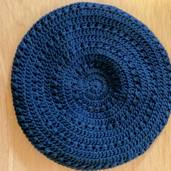 【受注制作】コットン糸で編んだベレー帽（ブラック） 4枚目の画像