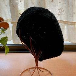 【受注制作】コットン糸で編んだベレー帽（ブラック） 1枚目の画像
