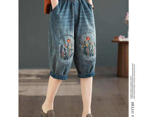 デニム ジーンズ ハーフパンツ GUMU刺繍 空 Amazon | [Foreted] デニム ハーフパンツ レディース 刺繍