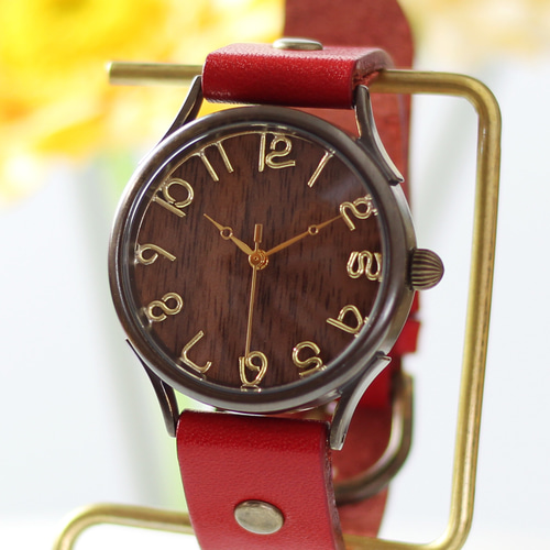 ハンドメイド ウッド 腕時計 ブラウン レッド 【公式通販】