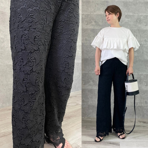 keep my closet レース ワイドパンツ 黒 keep my closet レース ワイドパンツ 黒
