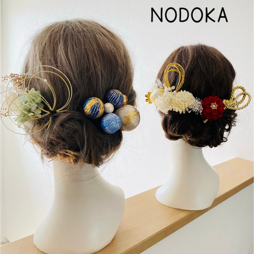 深紅】つまみ細工×プリザ 成人式髪飾り 卒業式髪飾り ヘアピン Hanaya