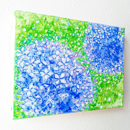 絵画　油絵　原画　一点物　花　紫陽花　ブルー　　可憐　ポップ　SM e8046d7bf9c33190a6fe3a86dfa69b