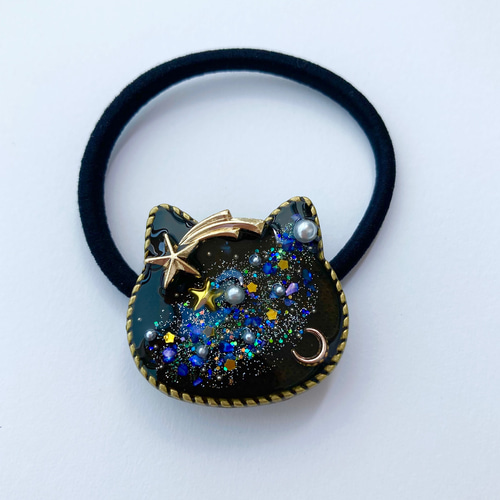 ねこ♡レジンヘアゴム 宇宙 キラキラ流れ星 ヘアゴム unTree