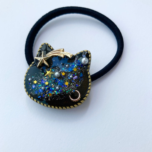 ねこ♡レジンヘアゴム 宇宙 キラキラ流れ星 ヘアゴム unTree