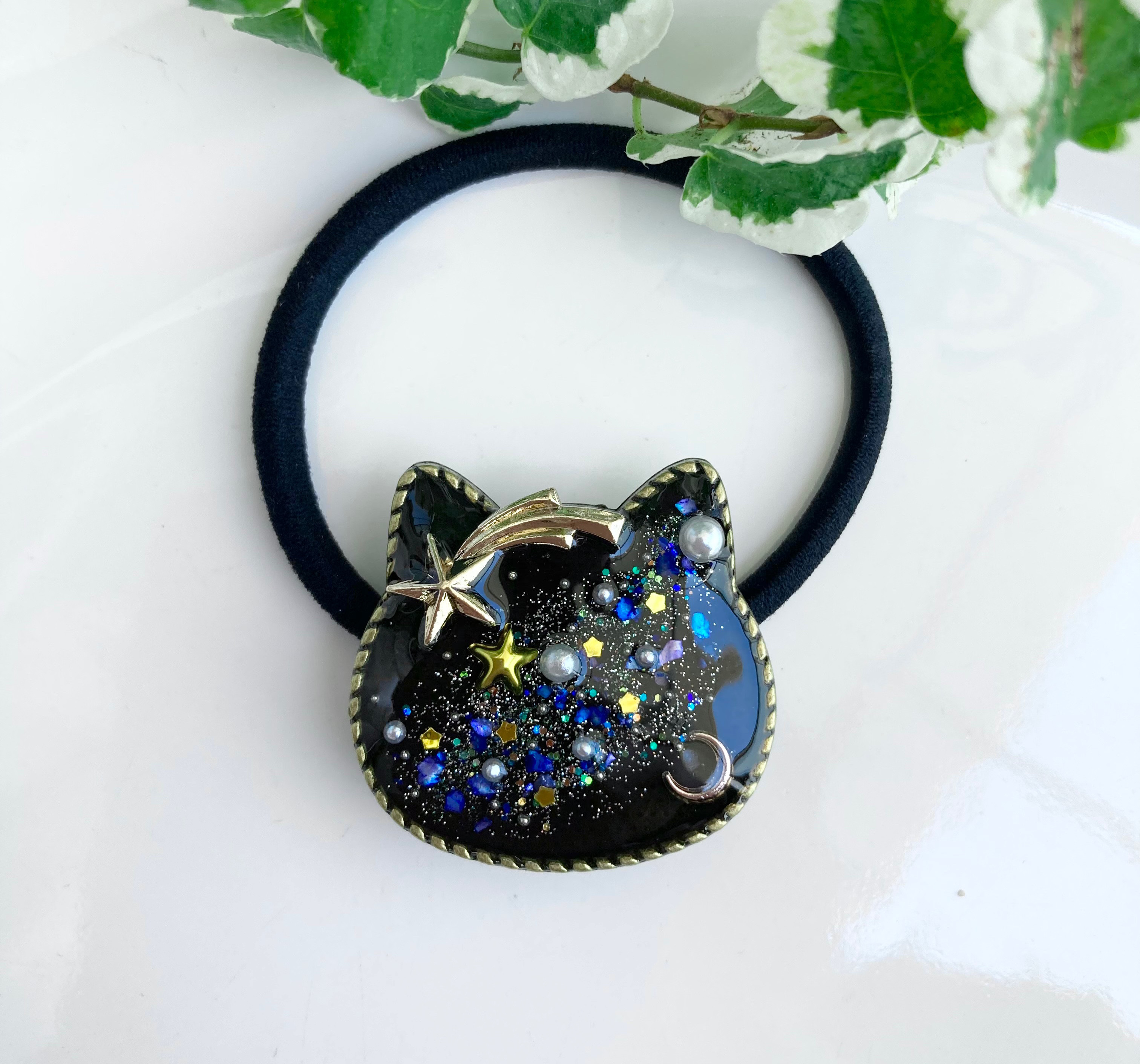 レジン　猫　手書き　ヘアゴム　ブローチ　ポニーフック　No.233 レジン 猫 手書き ヘアゴム ブローチ ポニーフック No.233