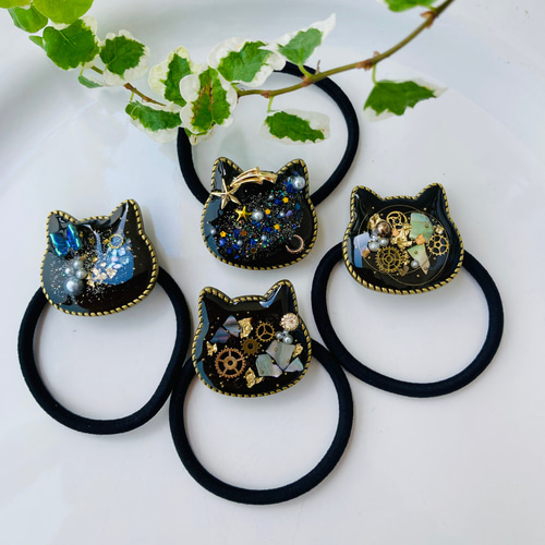 猫(訳あり) レジンヘアゴム 星月蝶 楽しくっ 猫(訳あり) レジンヘアゴム 星月蝶 楽しくっ