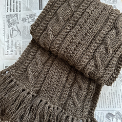 アラン模様のマフラー・ブラウン杢調 マフラー・ストール（メンズ