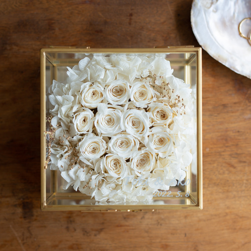 ローズブーケのリングピロー／ガラスケース・名入れ＊アンティーク