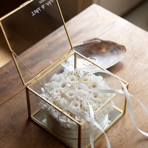 ローズブーケのリングピロー／ガラスケース・名入れ＊アンティーク