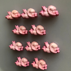 アンティーク ボタン 5個　ビンテージ 昭和 レトロ 個性的 ハンドメイド素材 日本製 ポップ アクセ ピンク　天使 2枚目の画像