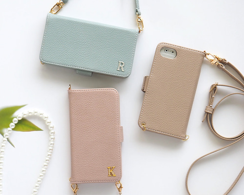 スマホケース　イニシャル入りレザーケース♡ emonique スマホケース イニシャル PUレザー ストラップ付