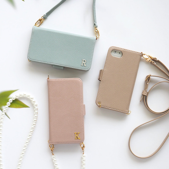 くすみ手帳(レザーケース付)×カードor小銭入れ×ストラップ スマホケース 手帳型 全機種対応 意匠出願中【2way 4点セット
