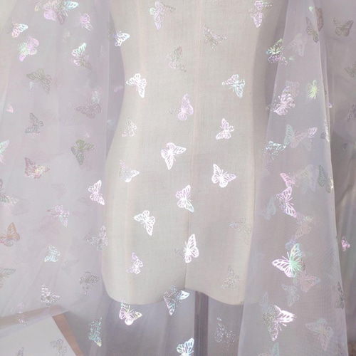 Z152 絶品❢オーロラ色可愛い蝶々ネットレース生地 クラフト