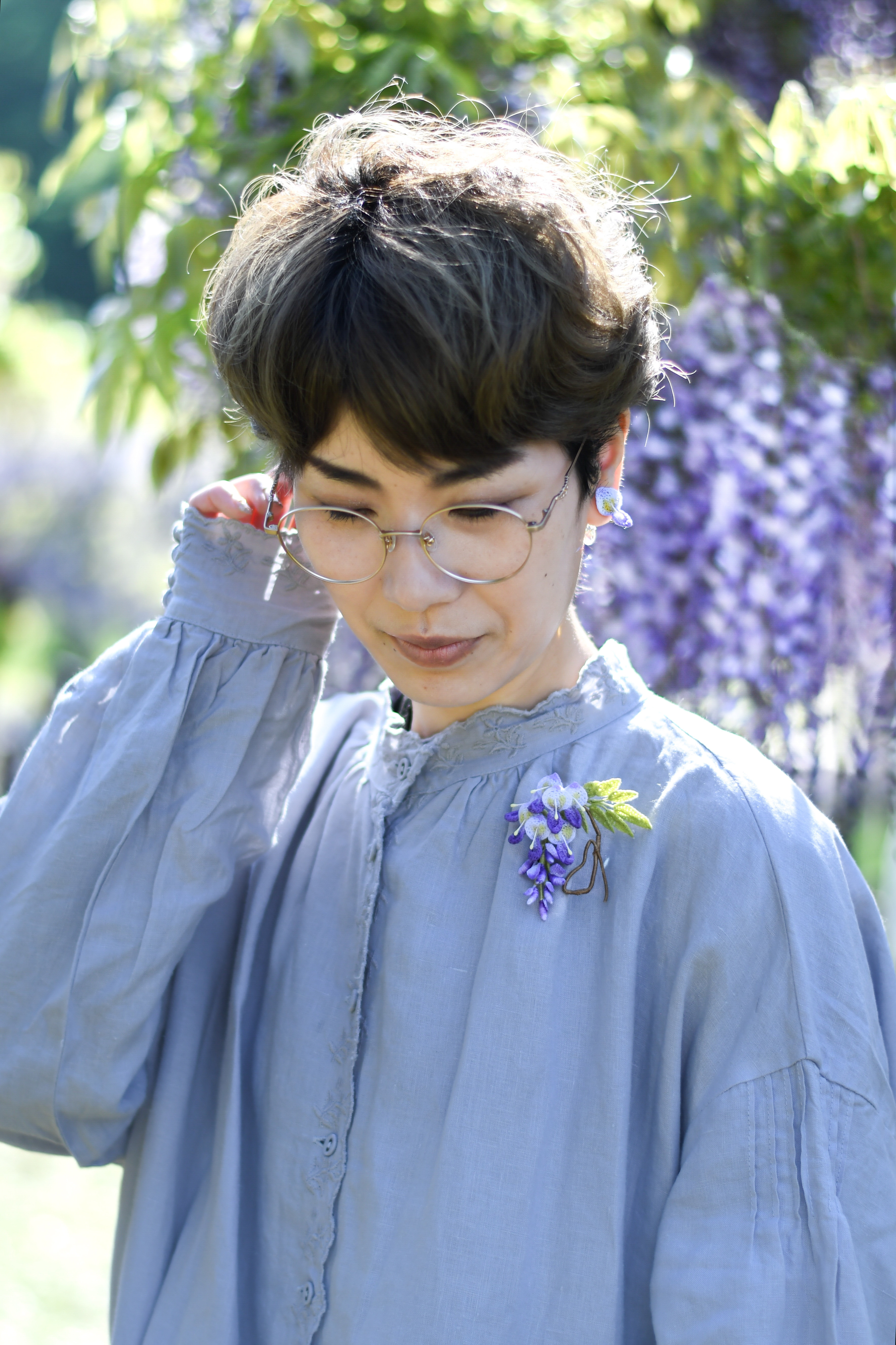 【受注制作40日】2点組み合わせ〈ブローチ・イヤーアクセサリー〉藤の花