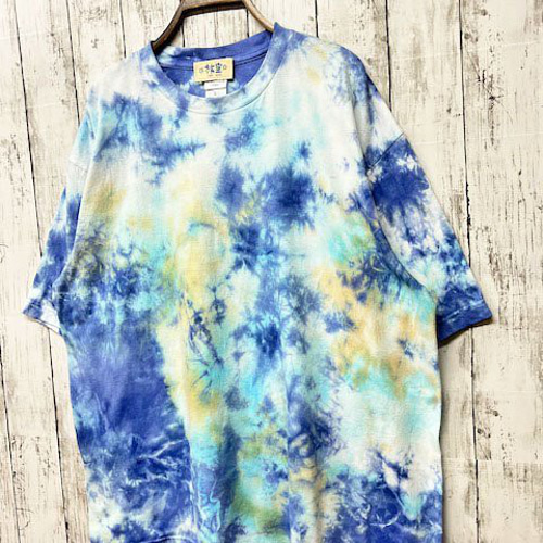 タイダイ Tシャツ ブルー　サイズ48 タイダイ染め オーバーサイズ 半袖Tシャツ（Tシャツ/カットソー