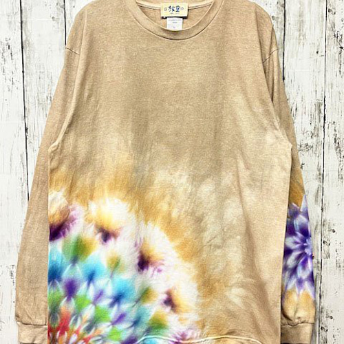 今週の新着アイテム タイダイ染め 長袖Tシャツ Lサイズ 曼荼羅 ベージュ HD19-39 T トップス