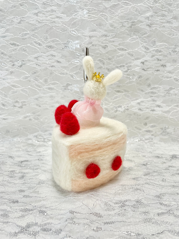【期間限定価格／ラッピング無料】プリンセスうさぎさんとショートケーキのクリップスタンド 3枚目の画像