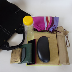 Ａ４ リネン サイドポケット付き トートバッグ　黒/Lサイズ 8枚目の画像