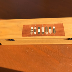 食卓に置ける箸箱(日本の模様）蓋付き箸入れ　ヒノキの箸箱　片手で開けられるカトラリーケース　小物入れ　メガネ入れ 14枚目の画像