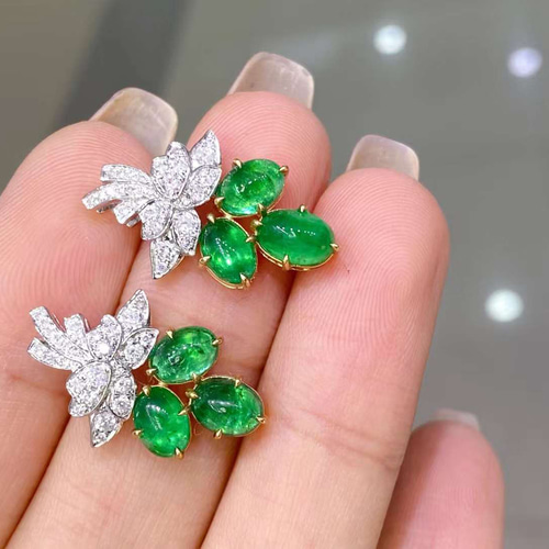 天然ダイヤモンド付きエメラルドピアスk18 ピアス(スタッド・一粒 ...