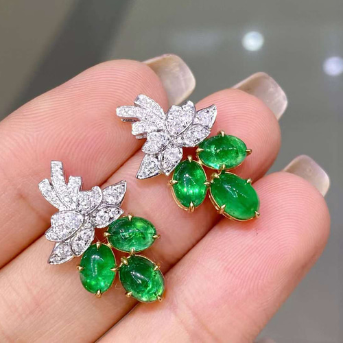 天然ダイヤモンド付きエメラルドピアスk18 ピアス(スタッド・一粒 ...