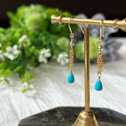 14kgfキングマンターコイズハート・スリーピングビューティーターコイズピアス/ 14kgfキングマンターコイズハート・スリーピングビューティー