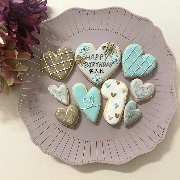 チョコミントカラーハートのアイシングクッキーセット クッキー puapua