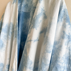送料無料 " In Bloom " コットンリネン藍染　絞り染めの羽織り 裾フリンジ仕上げ 春 カーディガン 6枚目の画像