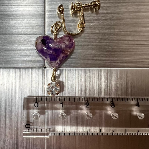 パープルハートのイヤリング】ハート パープル 紫 パール ダイヤ