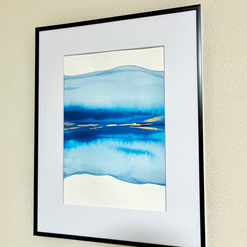 Aqua No.2/抽象画/北欧/A4/現代アート/インテリア/モダン/青/ブルー