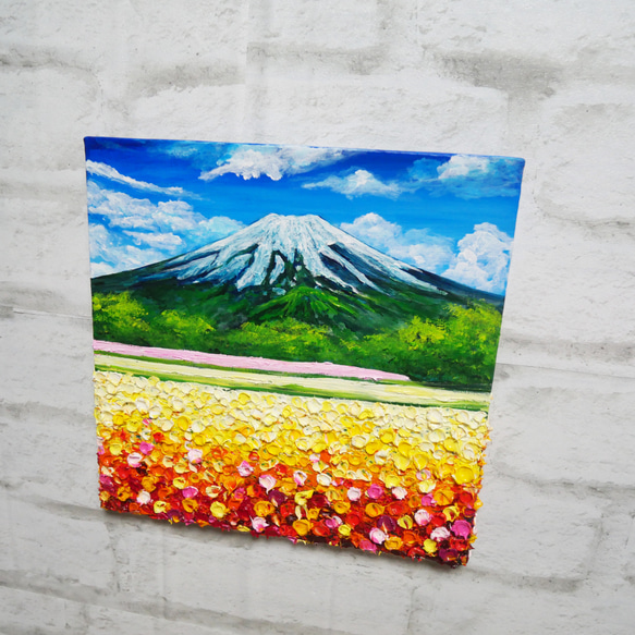 油絵 絵画アートパネル【お花畑と富士山】 6枚目の画像