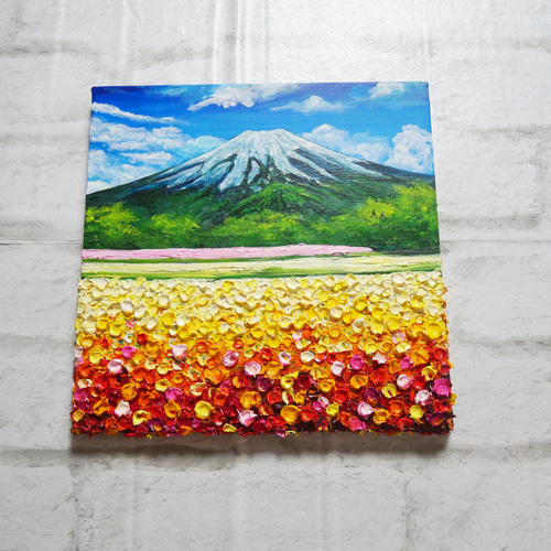 数量限定セール  油絵 通販 HR 絵画 絵画アートパネル【お花畑と富士山】 絵画
