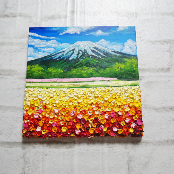 油絵 絵画アートパネル【お花畑と富士山】 5枚目の画像