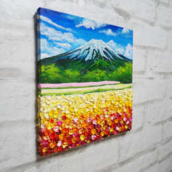 油絵 絵画アートパネル【お花畑と富士山】 3枚目の画像