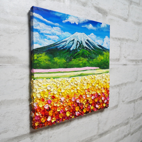 油絵 絵画アートパネル【お花畑と富士山】 絵画 HR 通販
