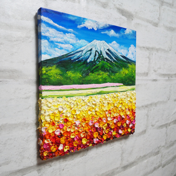 油絵 絵画アートパネル【お花畑と富士山】 3枚目の画像