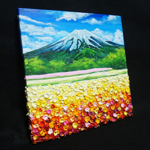 油絵 絵画アートパネル【お花畑と富士山】 12枚目の画像
